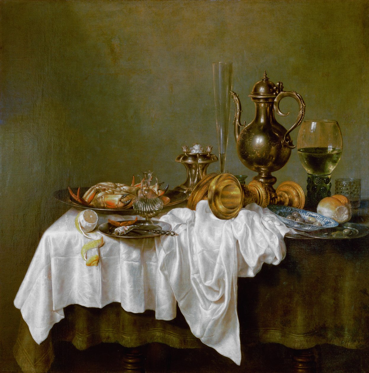 早餐静物与蟹 作者 威廉·克拉斯（Willem Claesz）。赫达