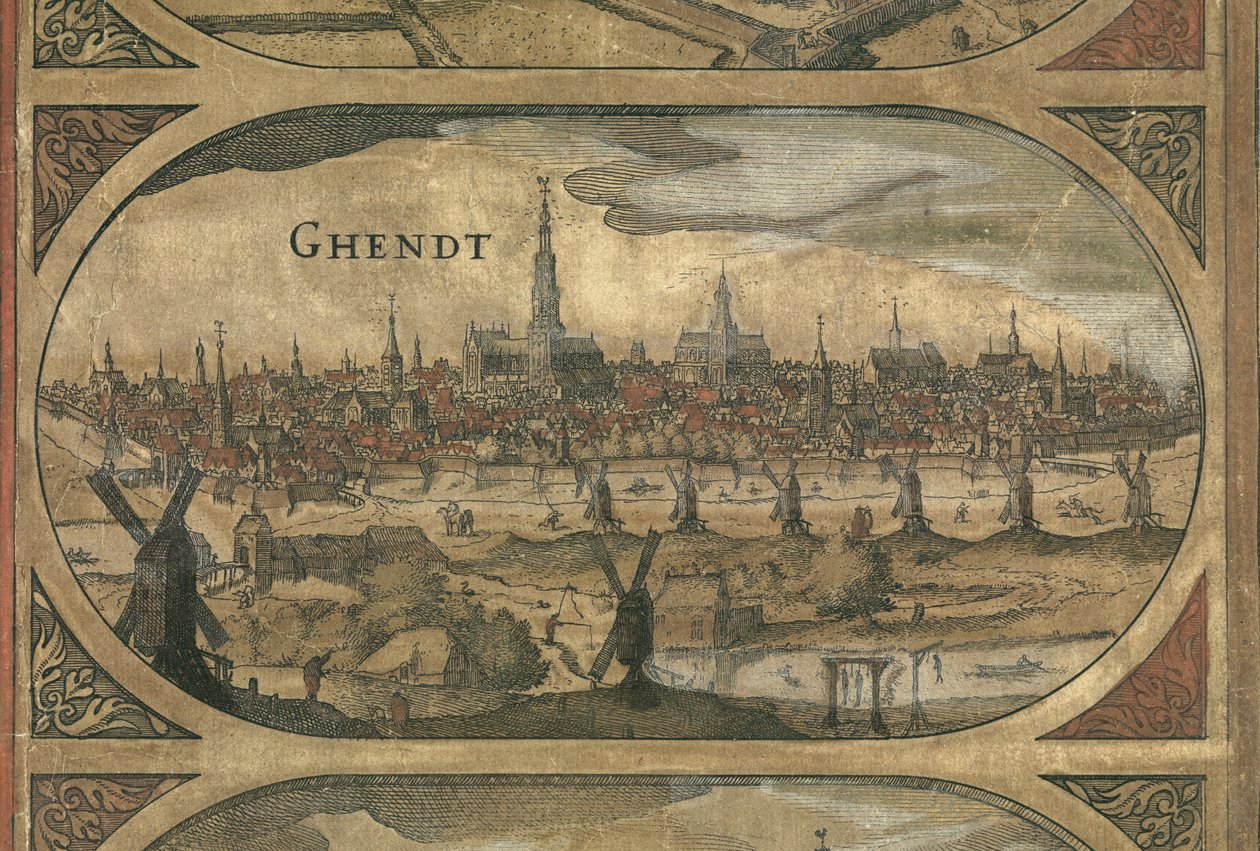 荷兰的墙壁地图，Willem Blaeu，细节根特 作者 威廉·詹松·布劳