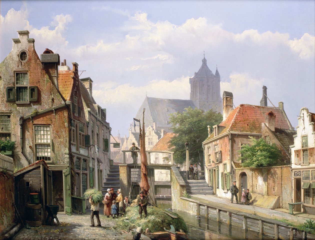 卸下Hay Barge，Haarlem 作者 威廉·库库克