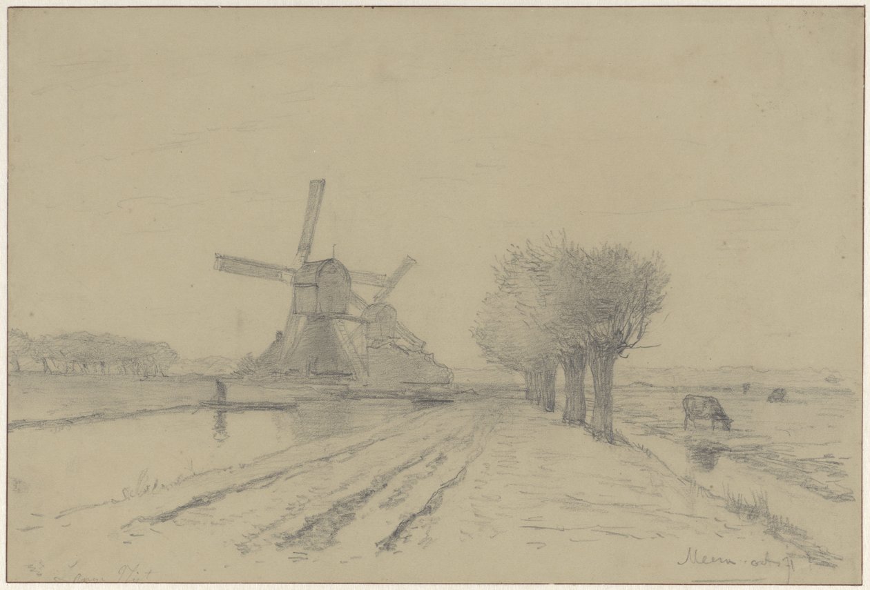 De Rode Molen和Sluismolen在De Meern的Meentweg沿着Vliet 作者 威廉·罗洛夫斯