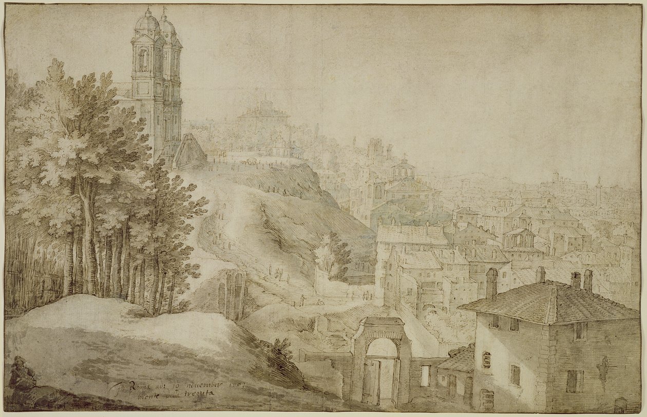 PD.516-1963罗马Trinita dei Monti的观点，1603年（笔和墨水洗） 作者 威廉·范尼乌兰特