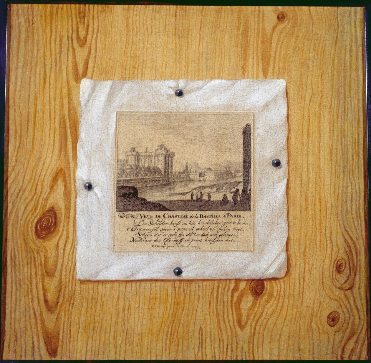 巴黎巴士底狱雕刻的Trompe LOeil，钉在1679年的木制隔间上 作者 威廉·范·奈梅亨