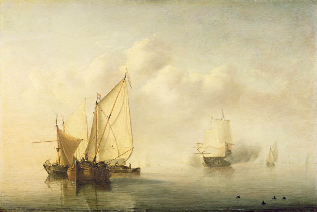 平静的海，1653年（橡木油） 作者 威廉·范德维尔德