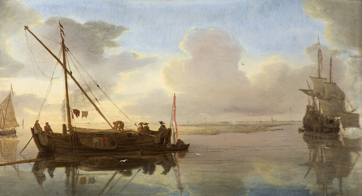 河景与船，1668年 作者 威廉·范·德·韦尔德