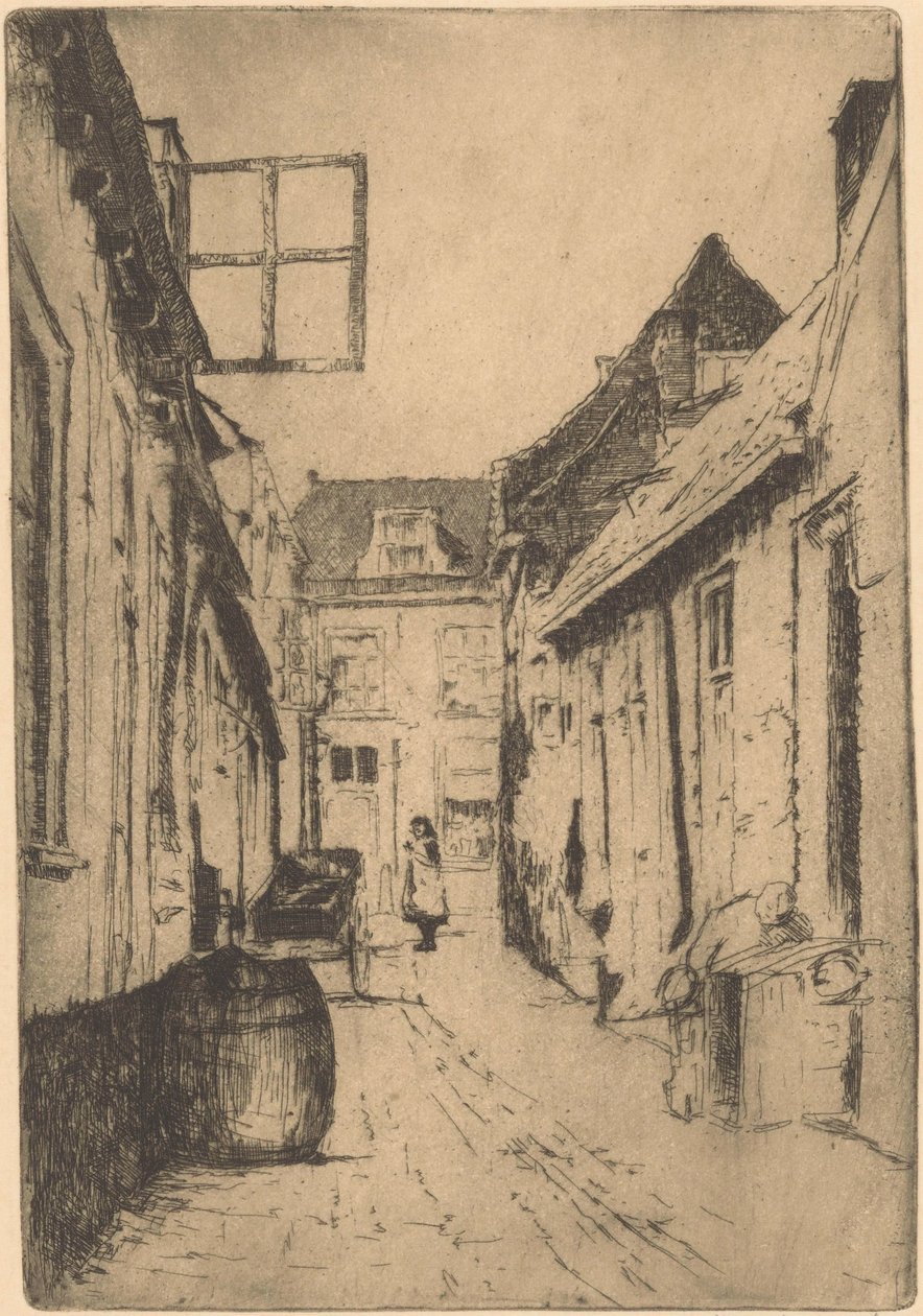 沃尔堡街道（物体上的原始标题） 作者 Willem Adrianus Grondhout（艺术家签名）
