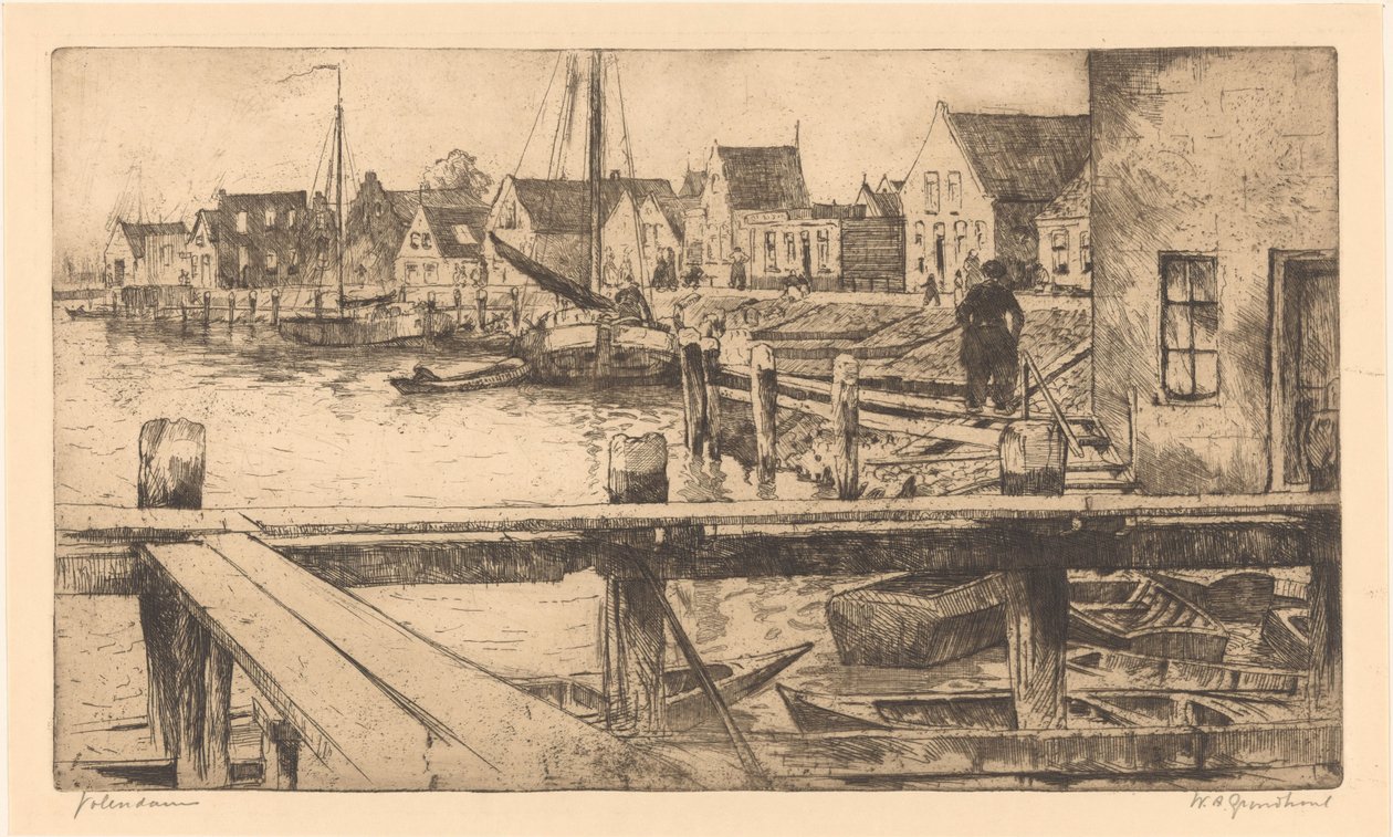 Volendam（物体上的原始标题） 作者 Willem Adrianus Grondhout（艺术家签名）