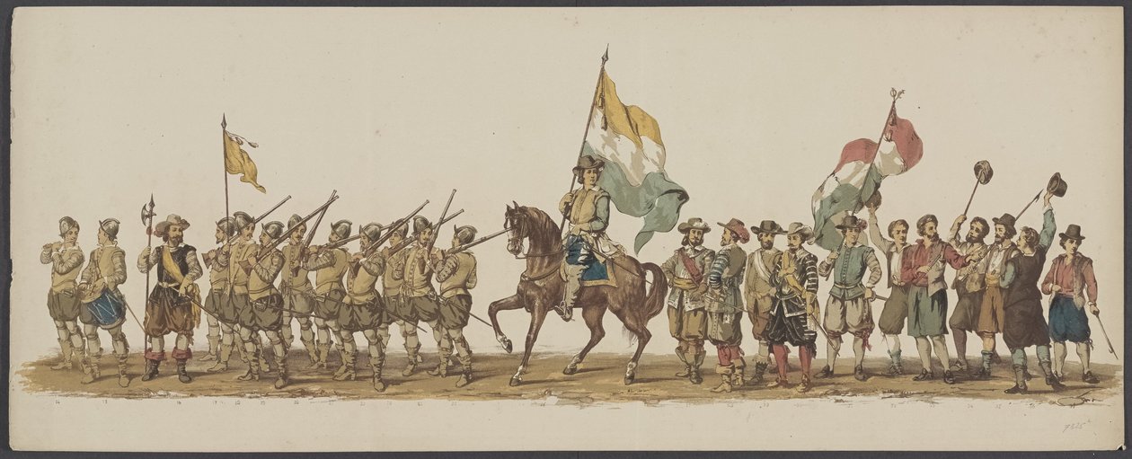 1862 年代尔夫特游行，第一组和第二组
代尔夫特皇家学院第四届艺术节 - 1862 年 - 盛装游行（实物上有系列名称） 作者 威廉·伯纳杜斯·艾泽德拉特