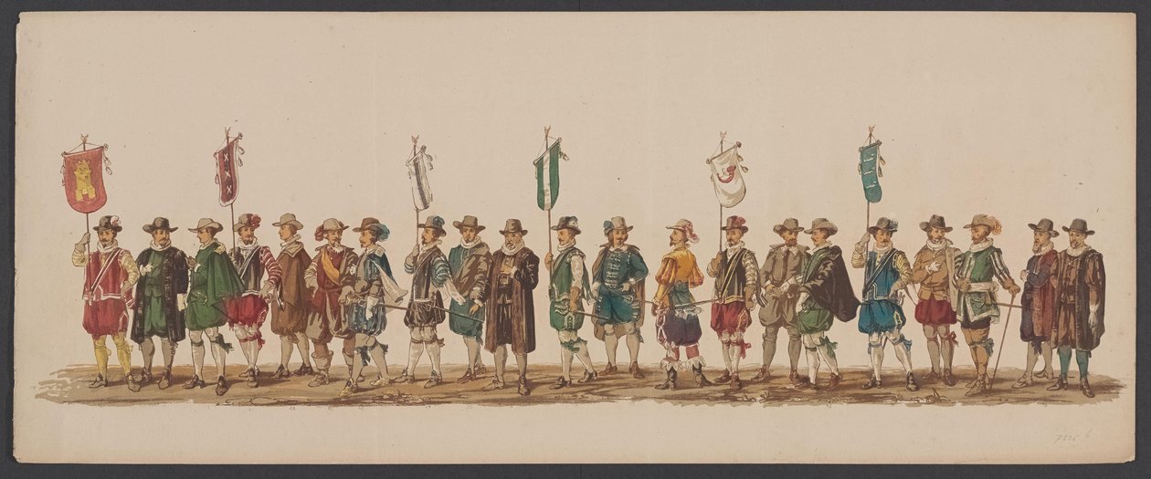 1862 年代尔夫特游行，第五组
代尔夫特皇家学院第四届艺术节 - 1862 年 - 盛装游行（实物上的系列名称） 作者 威廉·伯纳杜斯·艾泽德拉特