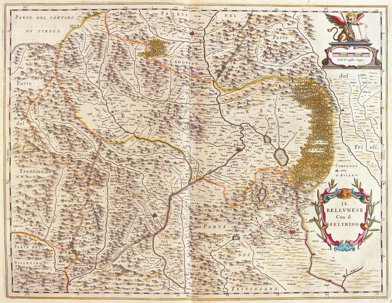 意大利贝卢诺和费尔特雷，载于阿姆斯特丹威廉-布劳的 "Theatrum Orbis Terrarum, sive Atlas Novus"。 作者 威廉·布劳