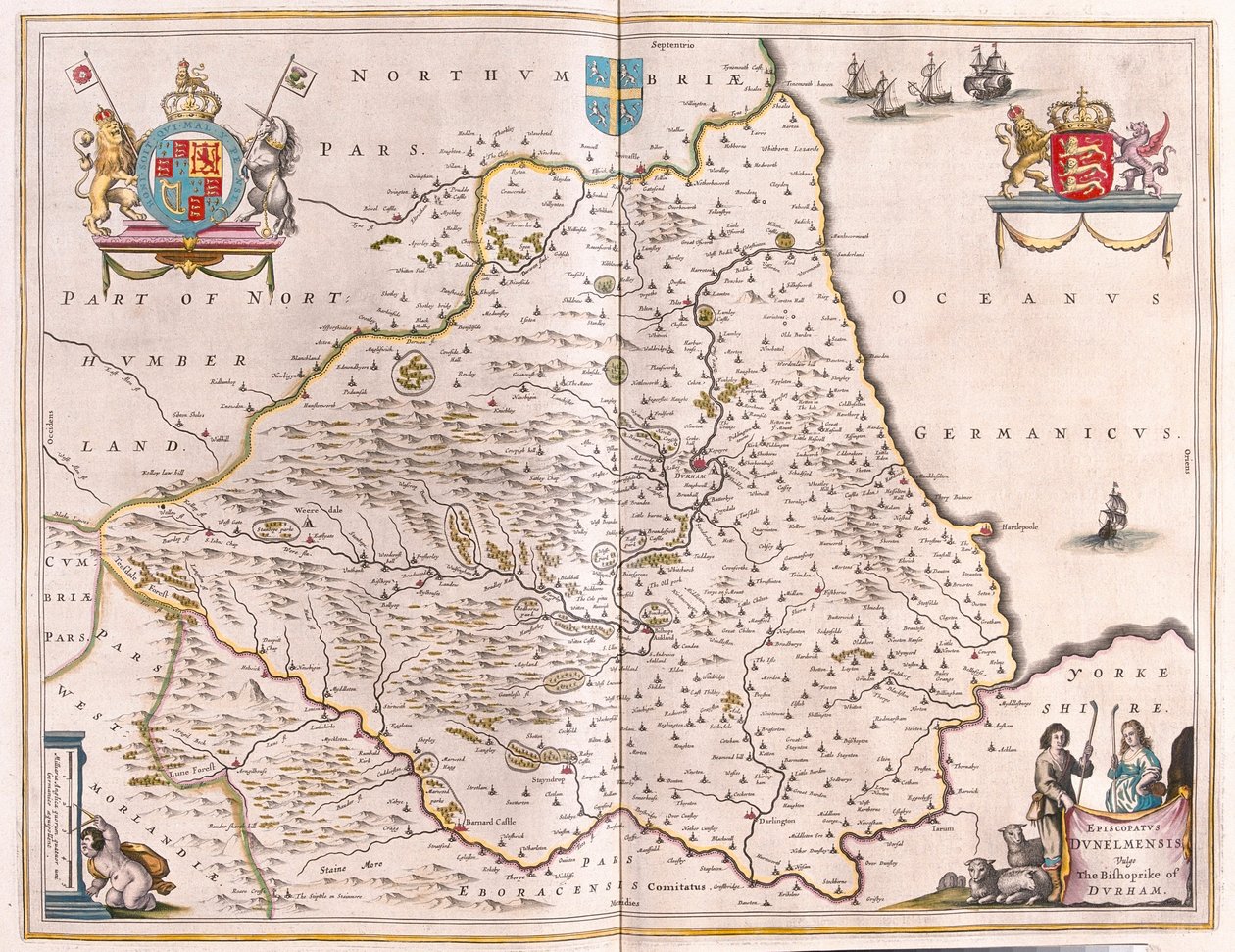 达勒姆主教格里克，载于威廉-布劳（Willem Blaeu）撰写的 "Theatrum Orbis Terrarum, sive Atlas Novus"，阿姆斯特丹 作者 威廉·布劳