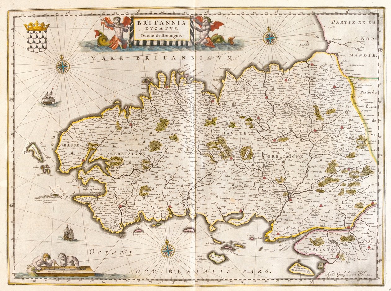 布列塔尼，载于威廉-布劳（Willem Blaeu）的 "Theatrum Orbis Terrarum, sive Atlas Novus"，阿姆斯特丹 作者 威廉·布劳