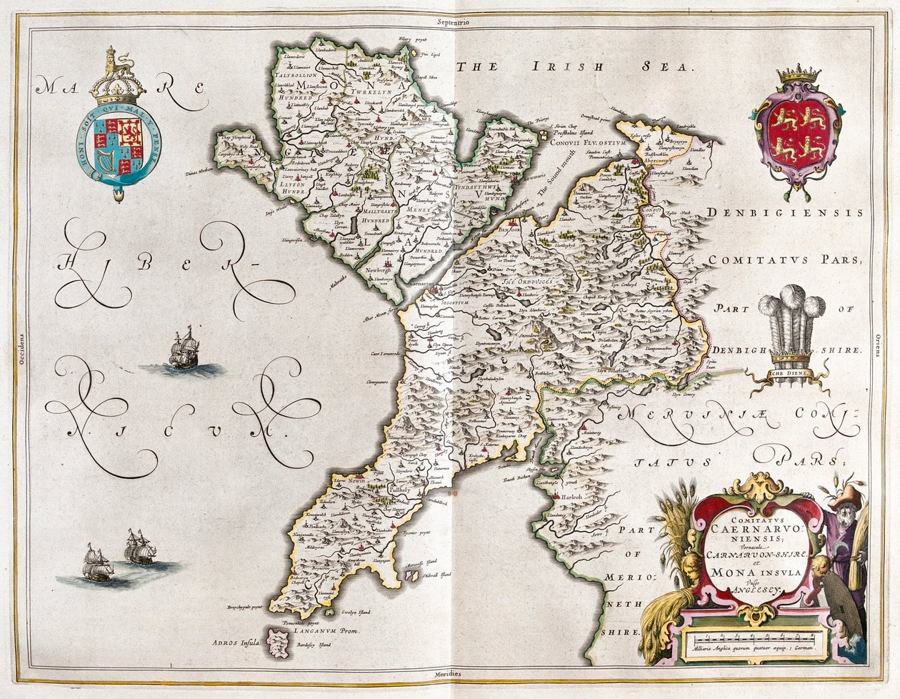 Carnarvonshire 和 Anglesey，载于 Willem Blaeu 的《Theatrum Orbis Terrarum, sive Atlas Novus》，阿姆斯特丹 作者 威廉·布劳