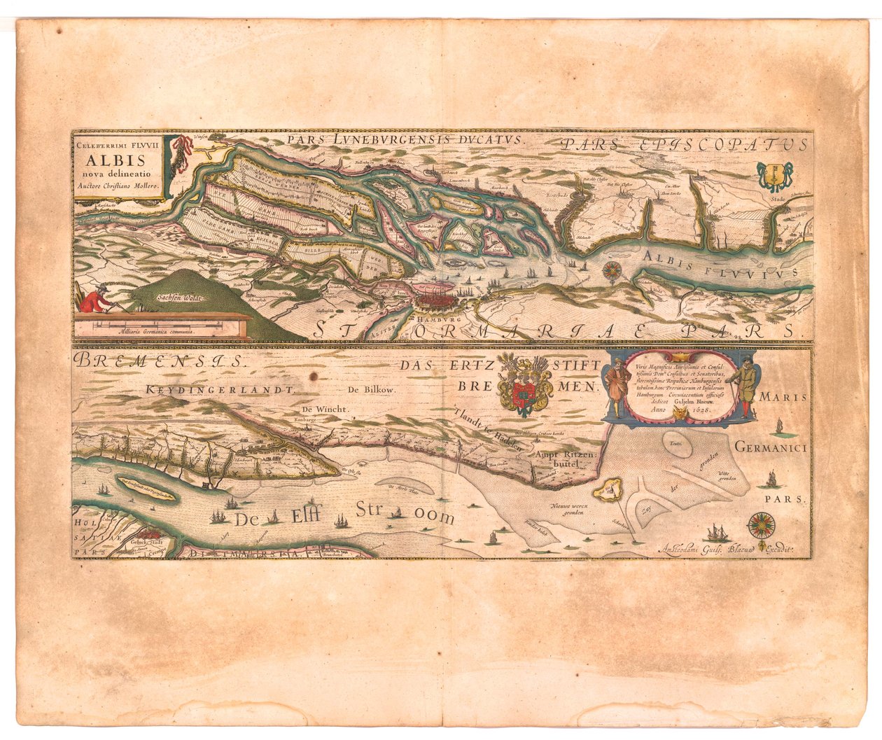Celeberrimi Fluvii Albis nova delineatio（新划定的著名易北河）。 作者 威廉·布劳