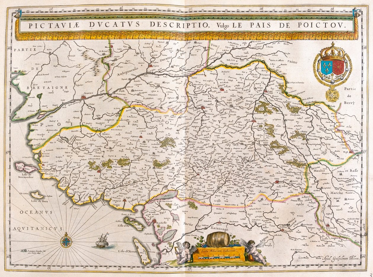 南特和罗谢尔的海岸线和城市，载于威廉-布劳（Willem Blaeu）的 "Theatrum Orbis Terrarum, sive Atlas Novus"，阿姆斯特丹 作者 威廉·布劳