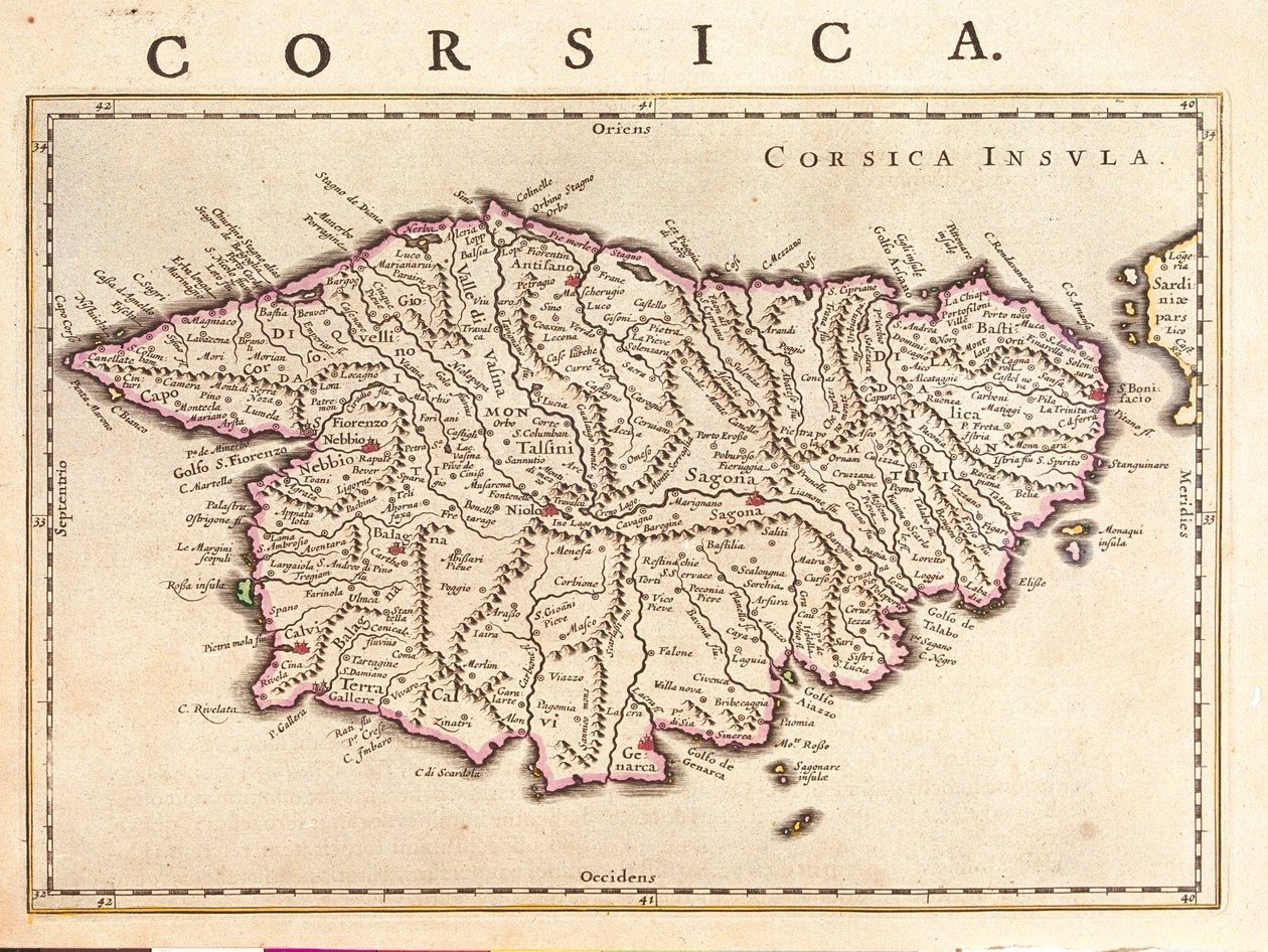 科西嘉岛，"Theatrum Orbis Terrarum, sive Atlas Novus"，作者 Willem Blaeu，阿姆斯特丹 作者 威廉·布劳