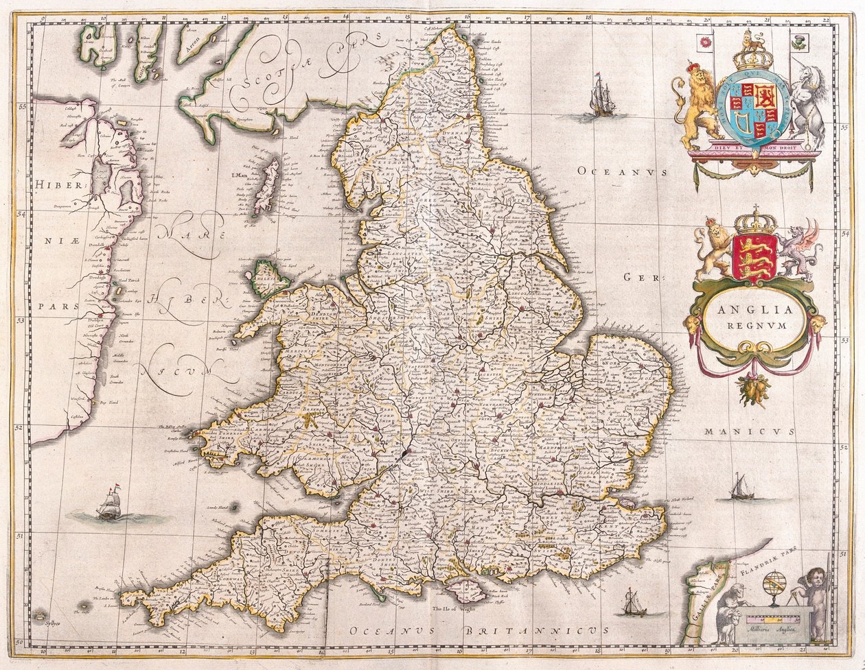 英国，载于威廉-布劳（Willem Blaeu）所著的 "Theatrum Orbis Terrarum, sive Atlas Novus"，阿姆斯特丹 作者 威廉·布劳