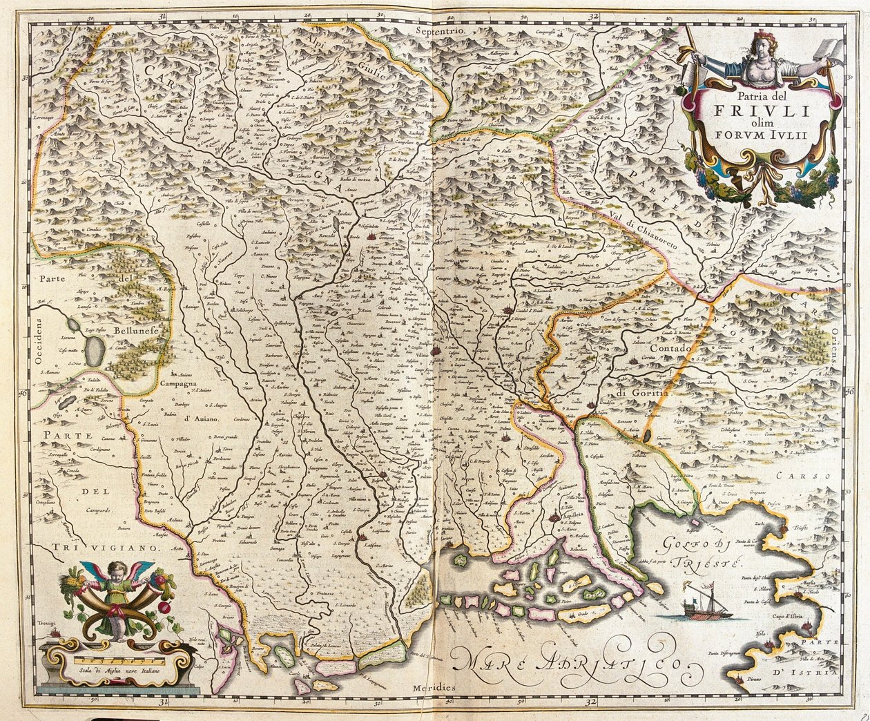 意大利弗留利-威尼斯朱利亚（Friuli Venezia Giulia），阿姆斯特丹威廉-布劳（Willem Blaeu）的 "Theatrum Orbis Terrarum, sive Atlas Novus "中 作者 威廉·布劳