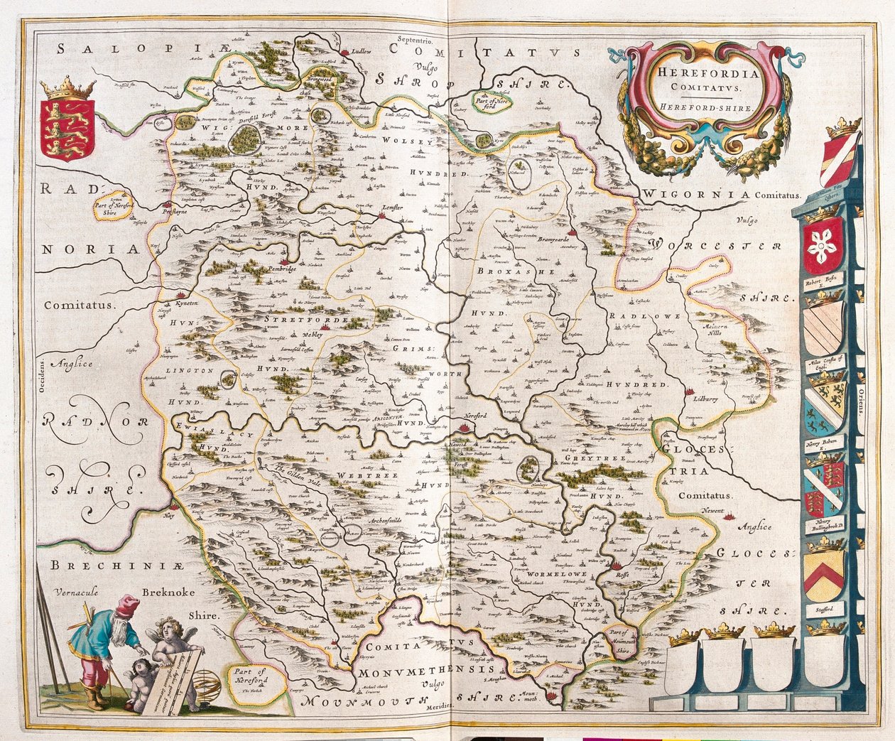 赫里福德郡，载于威廉-布劳（Willem Blaeu）撰写的 "Theatrum Orbis Terrarum, sive Atlas Novus"，阿姆斯特丹 作者 威廉·布劳