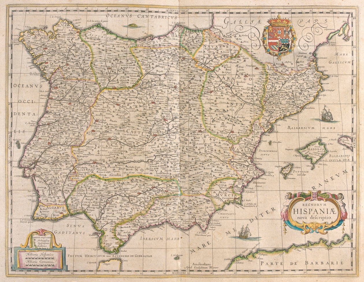 伊比利亚半岛，载于威廉-布劳（Willem Blaeu）的 "Theatrum Orbis Terrarum, sive Atlas Novus"，阿姆斯特丹 作者 威廉·布劳