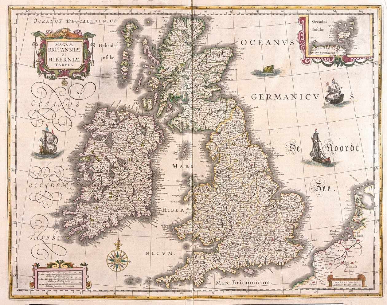 爱尔兰和大不列颠，载于威廉-布劳的 "Theatrum Orbis Terrarum, sive Atlas Novus"，阿姆斯特丹 作者 威廉·布劳