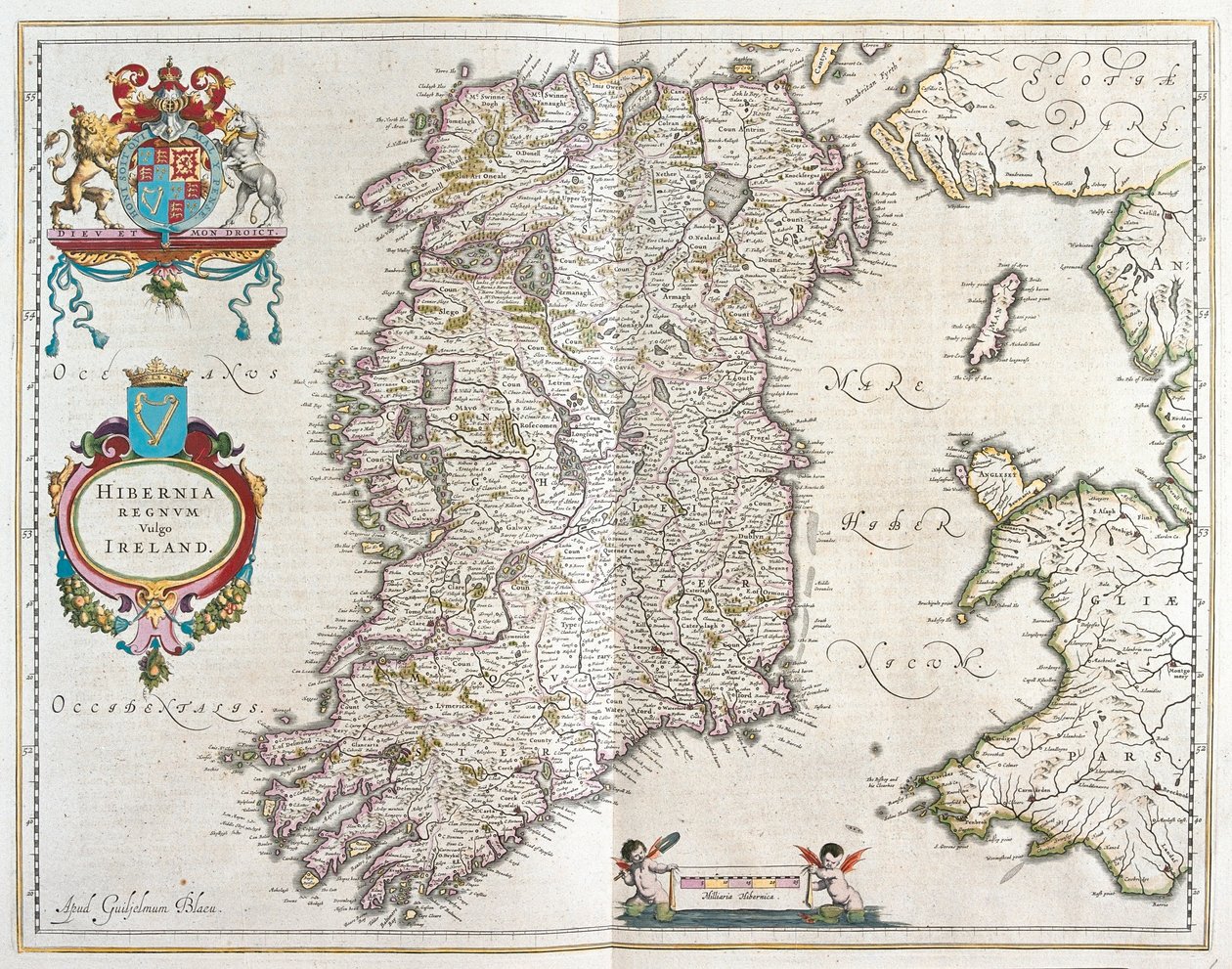 爱尔兰，载于威廉-布劳（Willem Blaeu）的 "Theatrum Orbis Terrarum, sive Atlas Novus"，阿姆斯特丹 作者 威廉·布劳