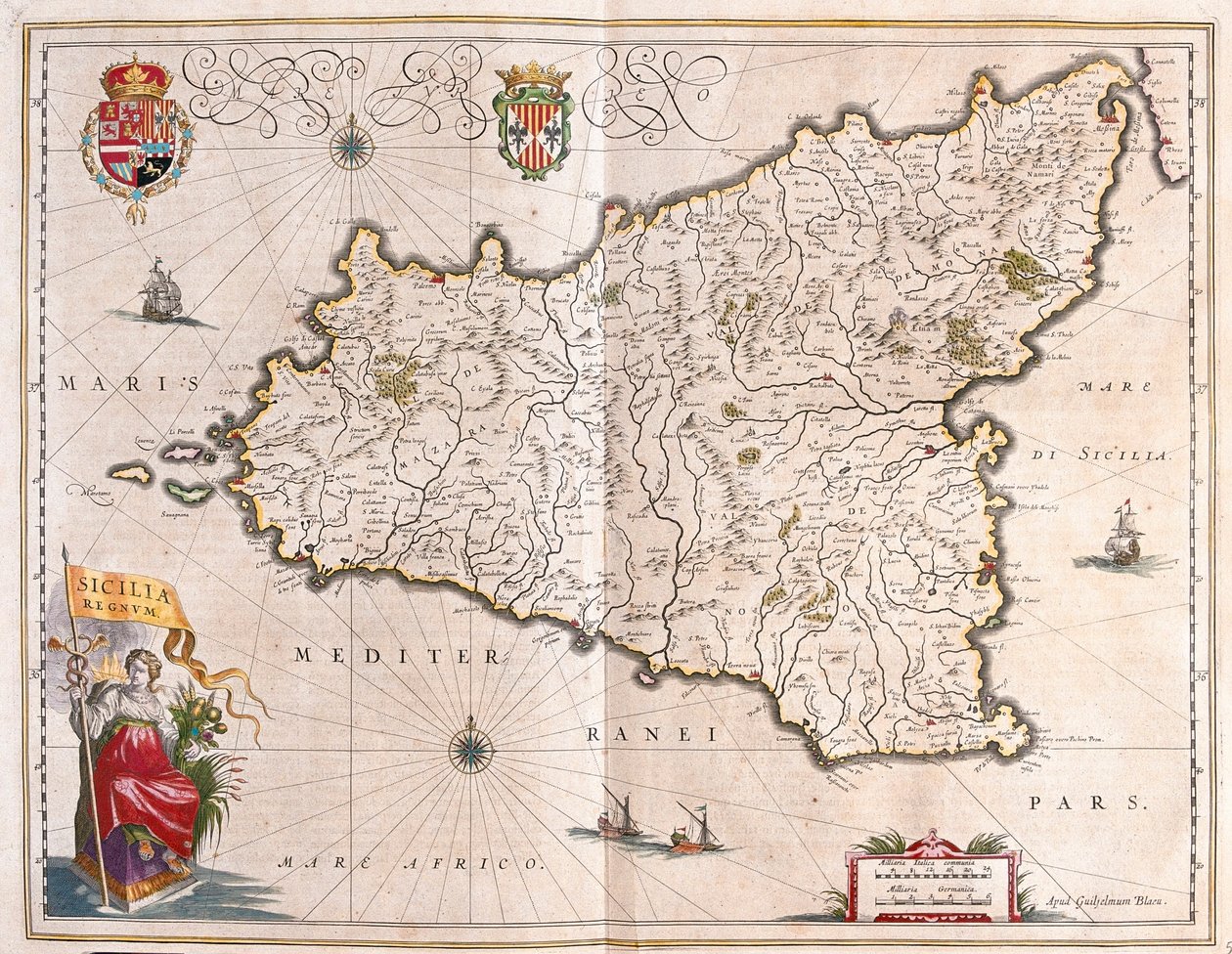意大利西西里岛，阿姆斯特丹威廉-布劳所著的《Theatrum Orbis Terrarum, sive Atlas Novus》中 作者 威廉·布劳