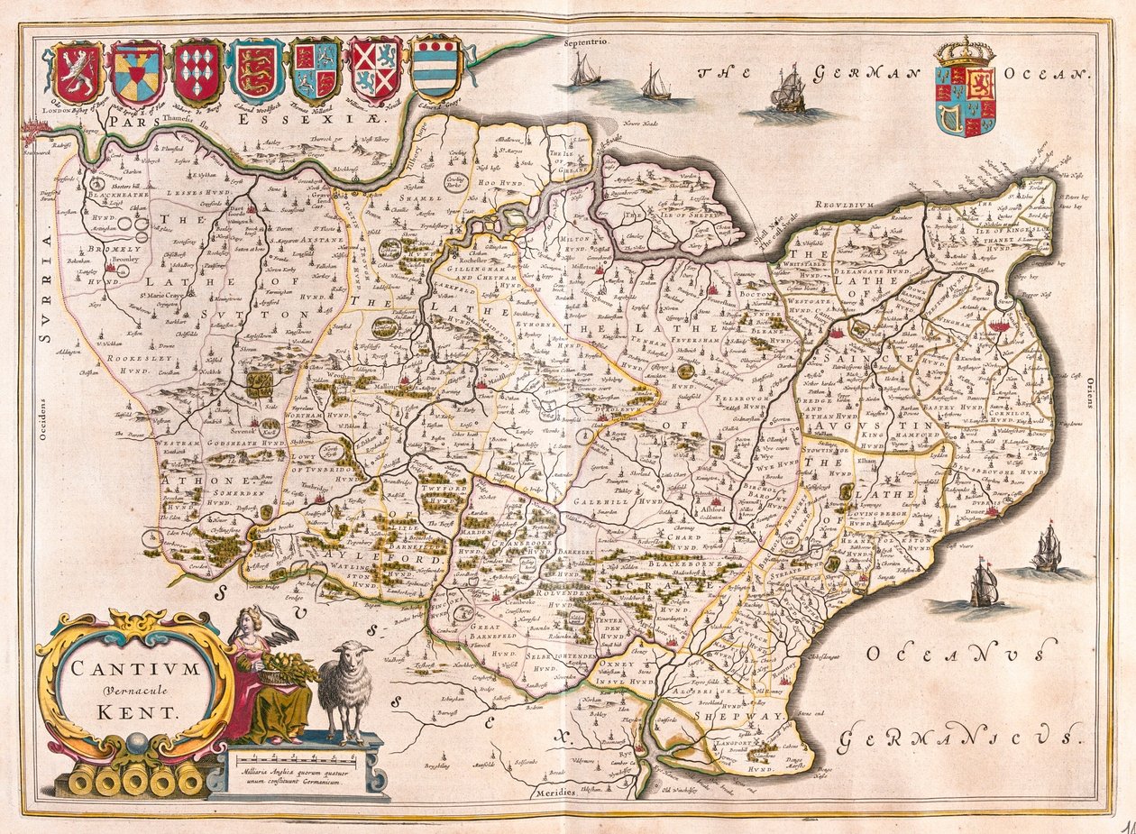 肯特，载于威廉-布劳（Willem Blaeu）的 "Theatrum Orbis Terrarum, sive Atlas Novus"，阿姆斯特丹 作者 威廉·布劳