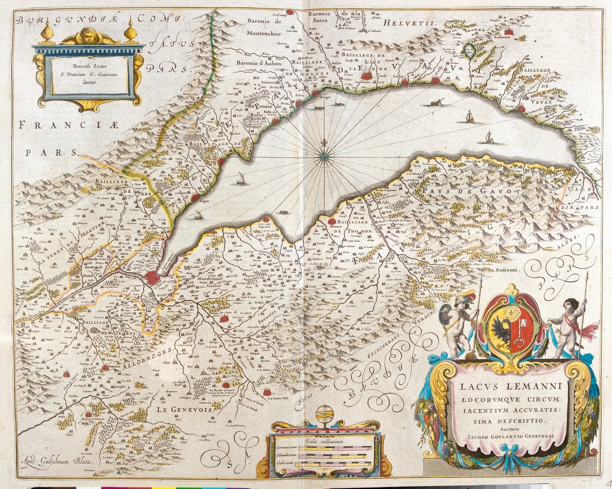 日内瓦湖，阿姆斯特丹威廉-布劳著《新地图册》（Theatrum Orbis Terrarum, sive Atlas Novus）中。 作者 威廉·布劳