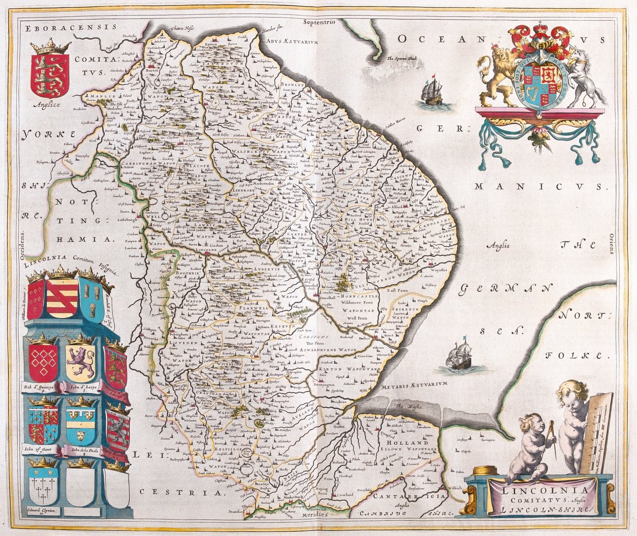 林肯郡，载于威廉-布劳（Willem Blaeu）在阿姆斯特丹绘制的 "Theatrum Orbis Terrarum, sive Atlas Novus"。 作者 威廉·布劳