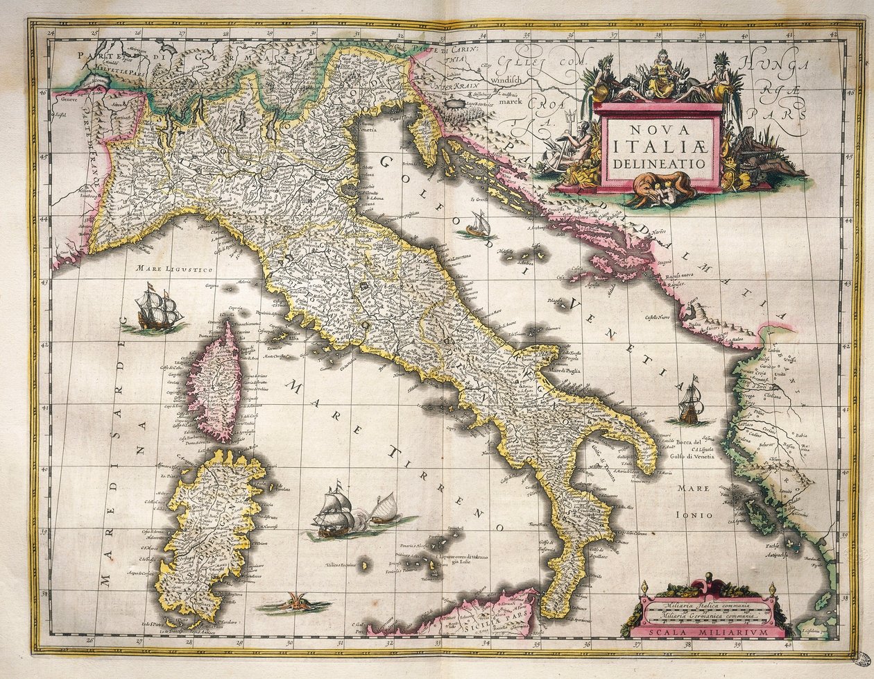 意大利地图，来自 Theatrum Orbis Terrarum，Willem Blaeu，阿姆斯特丹 作者 威廉·布劳