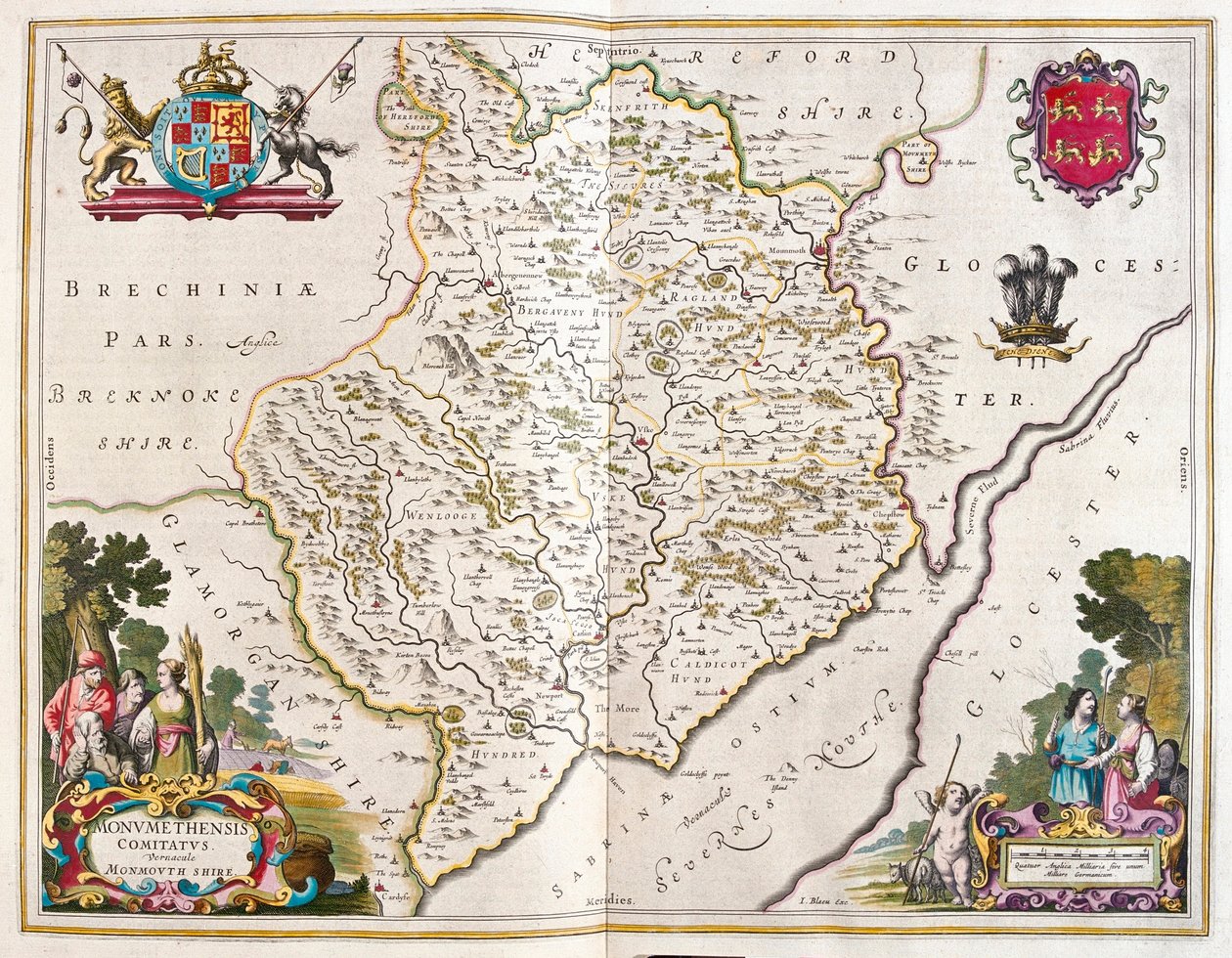 蒙茅斯郡（英格兰和威尔士），载于威廉-布劳著《Theatrum Orbis Terrarum, sive Atlas Novus》，阿姆斯特丹 作者 威廉·布劳