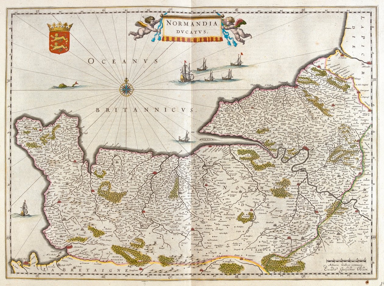 诺曼底，载于威廉-布劳（Willem Blaeu）的 "Theatrum Orbis Terrarum, sive Atlas Novus"，阿姆斯特丹 作者 威廉·布劳