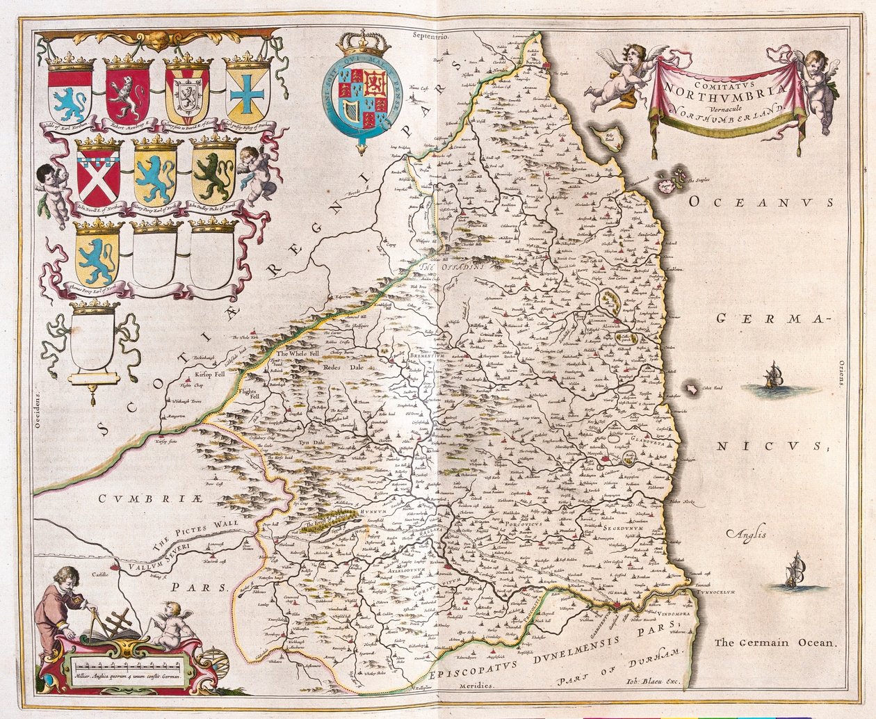 诺森伯兰，阿姆斯特丹 Willem Blaeu 的 "Theatrum Orbis Terrarum, sive Atlas Novus "中 作者 威廉·布劳
