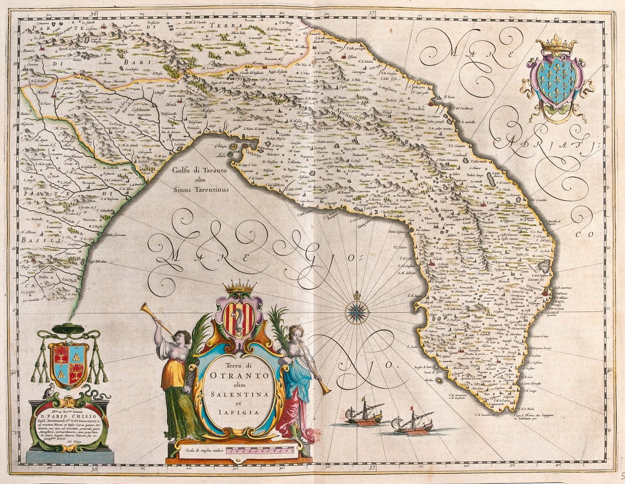 意大利普利亚奥特朗托、萨兰托、莱切，阿姆斯特丹威廉-布劳的 "Theatrum Orbis Terrarum, sive Atlas Novus "中 作者 威廉·布劳