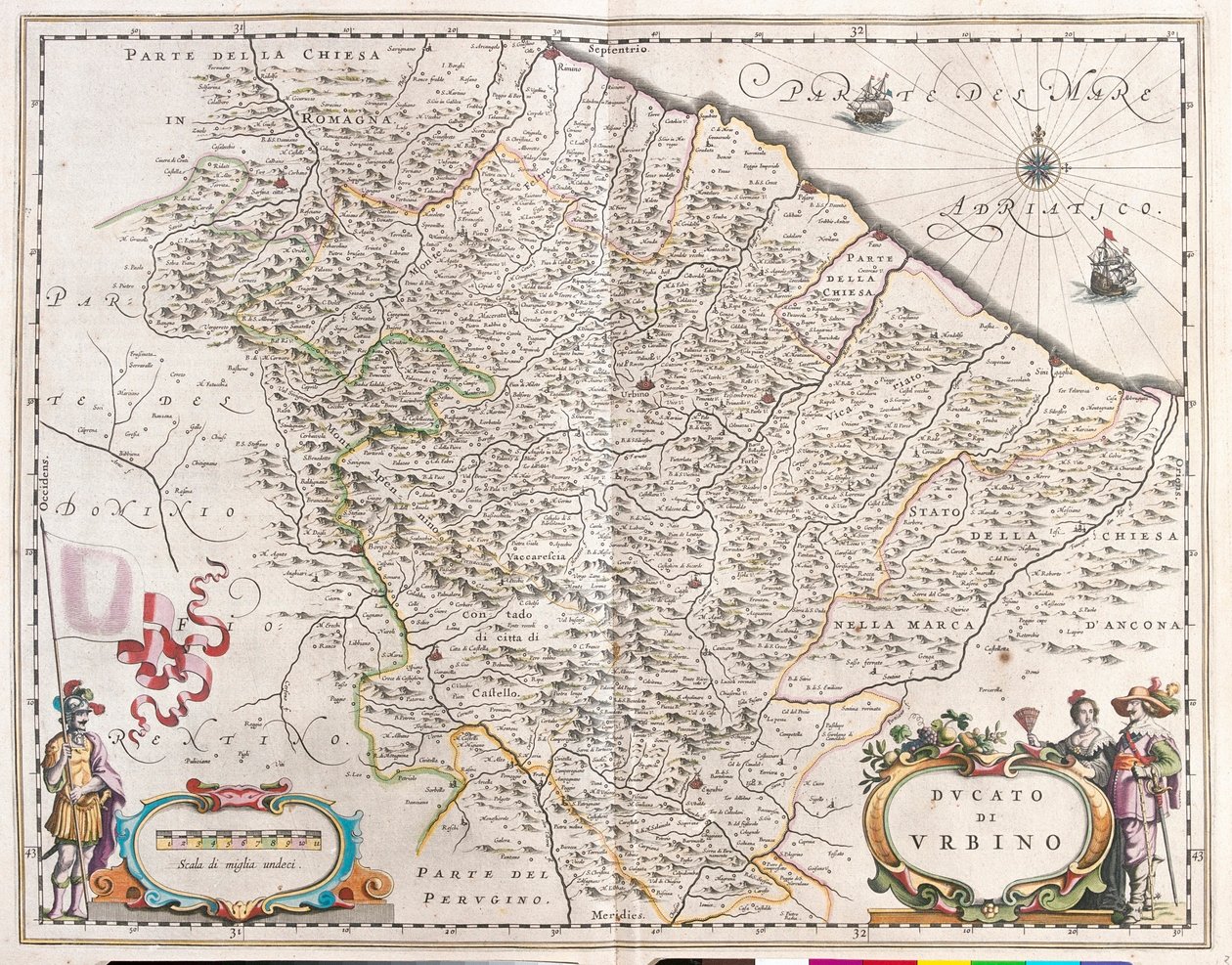 意大利佩萨罗和乌尔比诺，阿姆斯特丹威廉-布劳的 "Theatrum Orbis Terrarum, sive Atlas Novus "中 作者 威廉·布劳