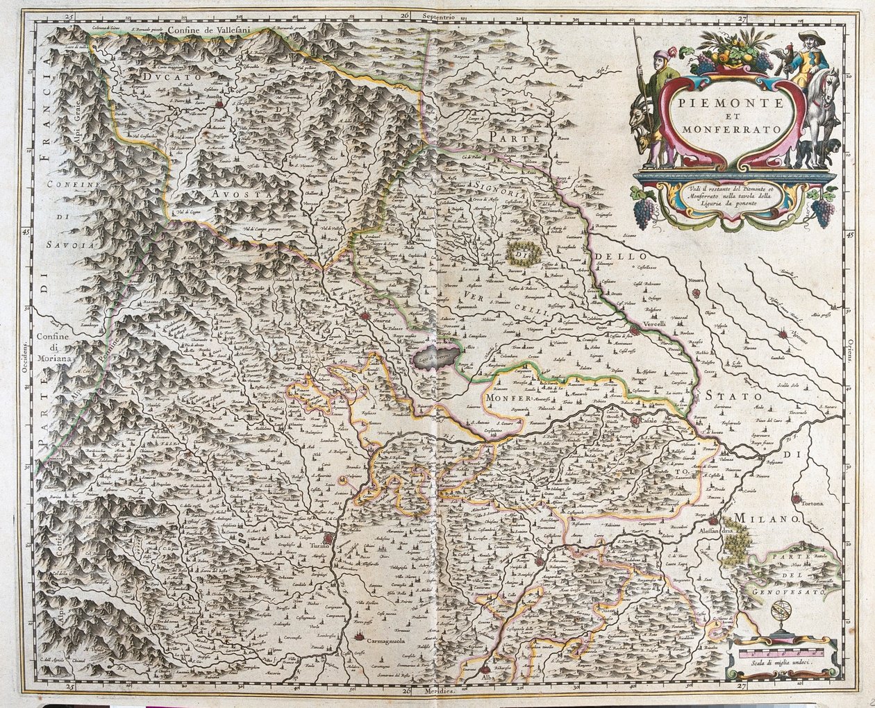 皮埃蒙特（意大利地区），载于威廉-布劳著《新地图册》（Theatrum Orbis Terrarum, sive Atlas Novus），阿姆斯特丹 作者 威廉·布劳