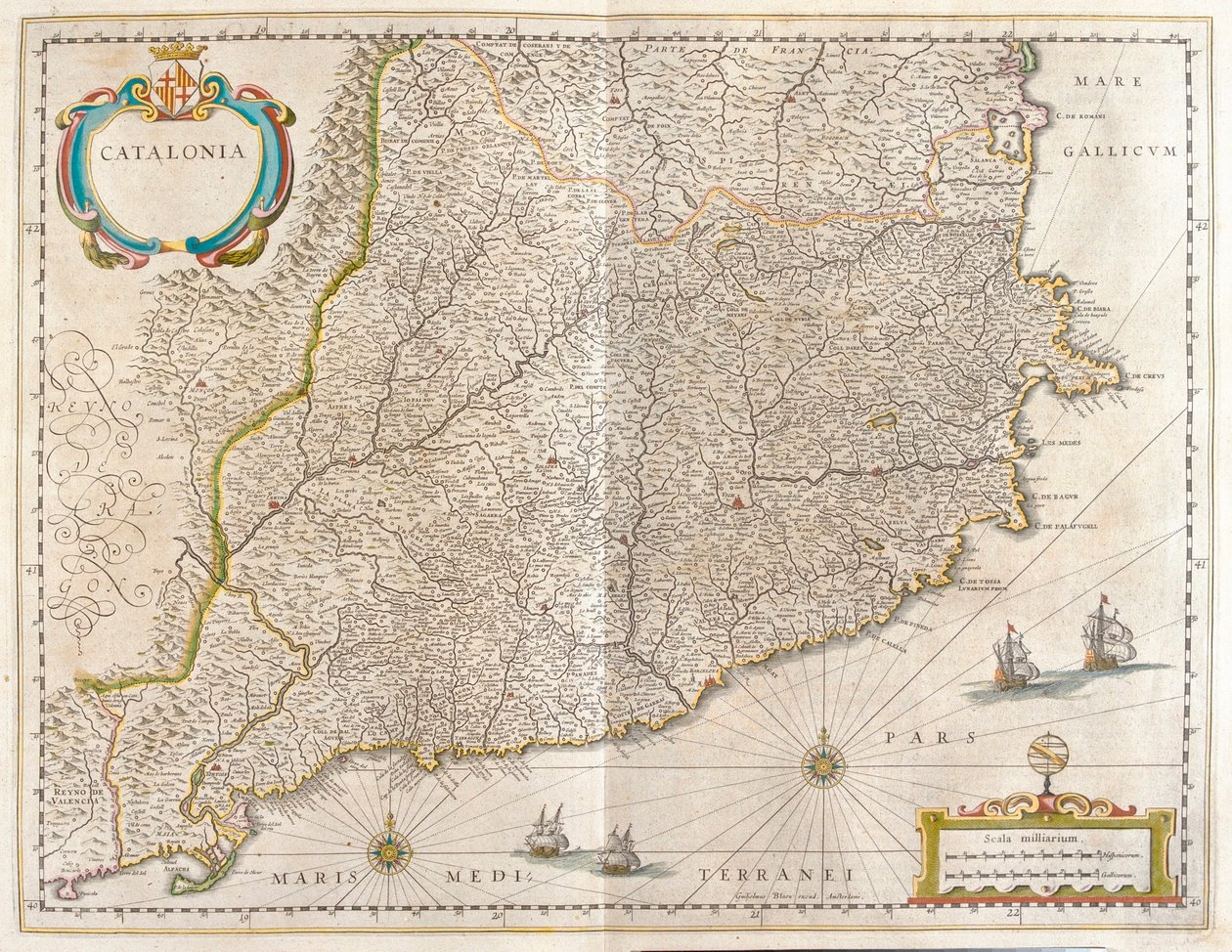 西班牙加泰罗尼亚省，阿姆斯特丹 Willem Blaeu 绘制的 "Theatrum Orbis Terrarum, sive Atlas Novus "中 作者 威廉·布劳