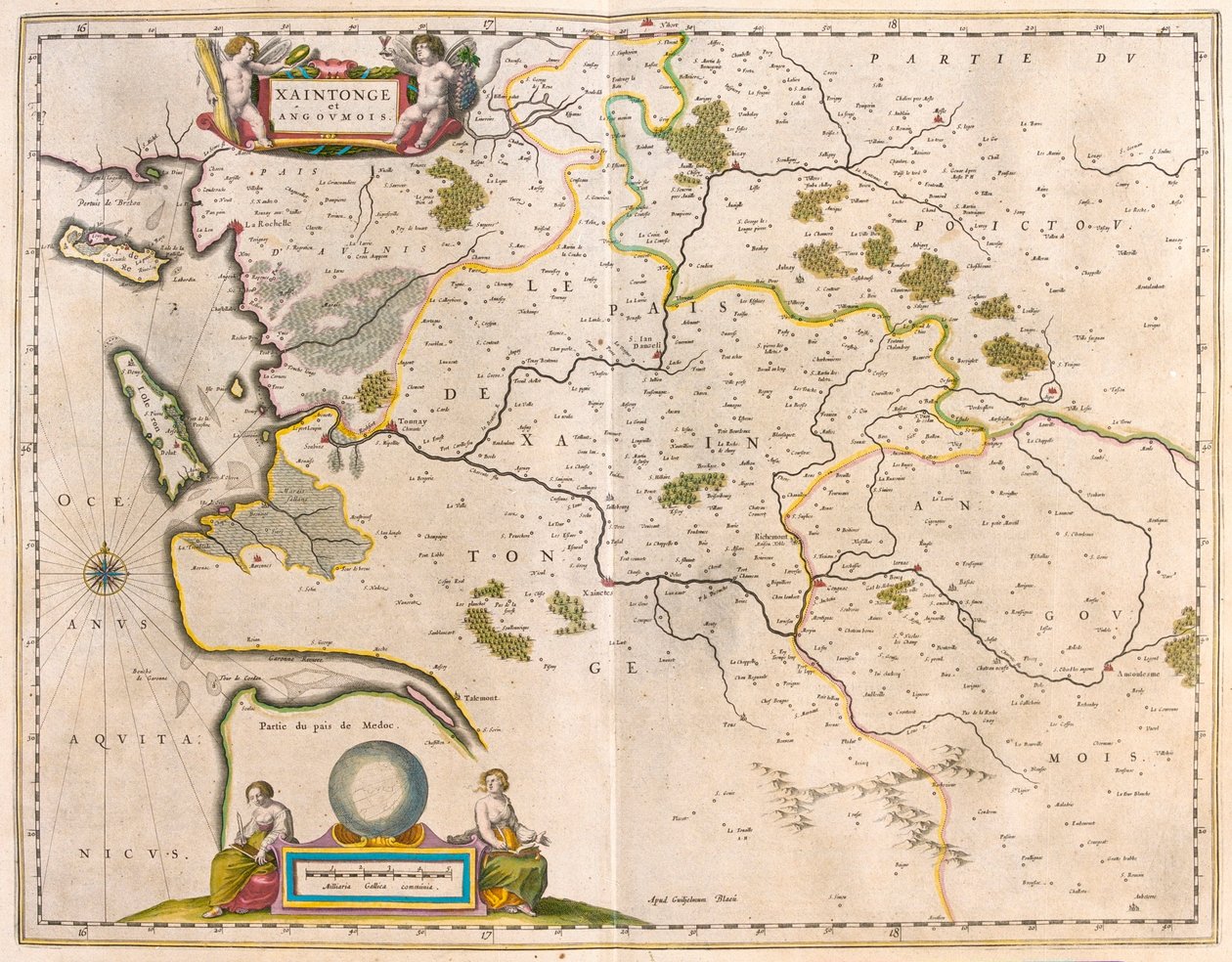 滨海夏朗德省的 Saintonge 和 Angoumois，载于 Willem Blaeu 的 "Theatrum Orbis Terrarum, sive Atlas Novus"，阿姆斯特丹 作者 威廉·布劳