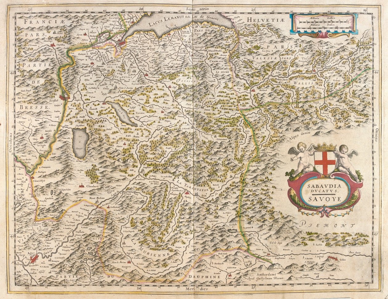 萨瓦、日内瓦和格勒诺布尔的莱芒湖，载于威廉-布劳的 "Theatrum Orbis Terrarum, sive Atlas Novus"，阿姆斯特丹 作者 威廉·布劳