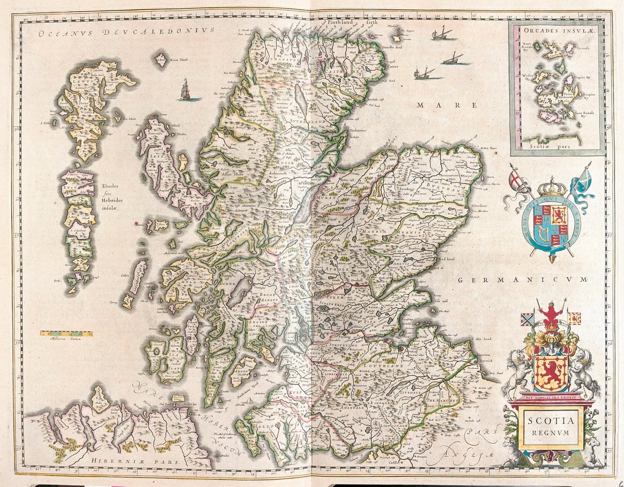 苏格兰，载于威廉-布劳（Willem Blaeu）的 "Theatrum Orbis Terrarum, sive Atlas Novus"，阿姆斯特丹 作者 威廉·布劳