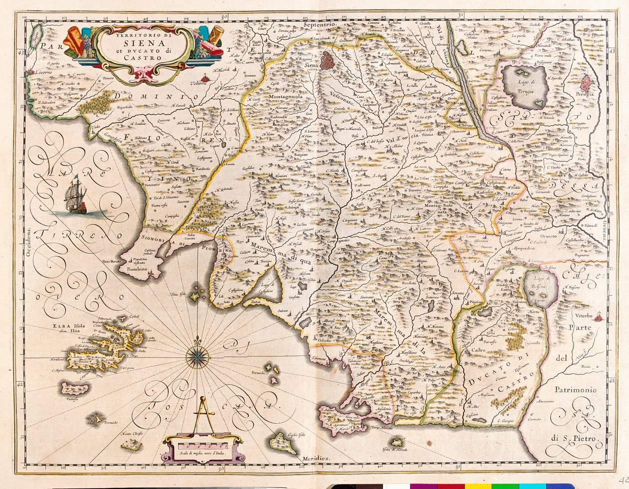 意大利拉齐奥的锡耶纳，阿姆斯特丹威廉-布劳的 "Theatrum Orbis Terrarum, sive Atlas Novus "中 作者 威廉·布劳