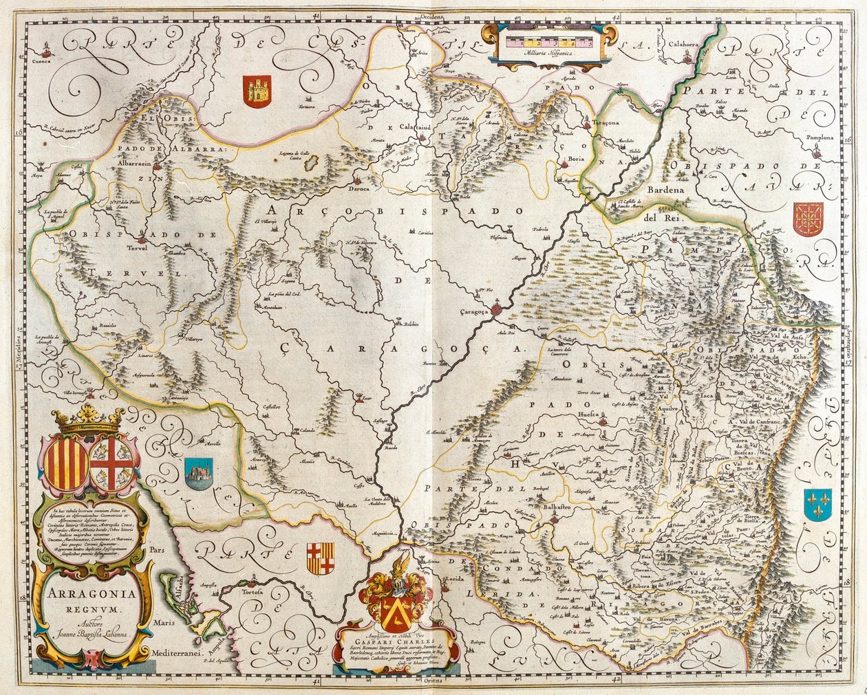 西班牙阿拉贡省，载于威廉-布劳的 "Theatrum Orbis Terrarum, sive Atlas Novus"，阿姆斯特丹 作者 威廉·布劳