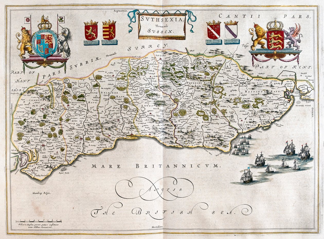 苏塞克斯，阿姆斯特丹 Willem Blaeu 的 "Theatrum Orbis Terrarum, sive Atlas Novus "中 作者 威廉·布劳