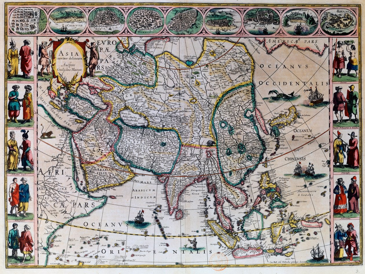 世界剧场或阿姆斯特丹的新地图集。Willem Janszoon Blaeu（1571-1638）绘制的亚洲地理地图 作者 威廉·布劳