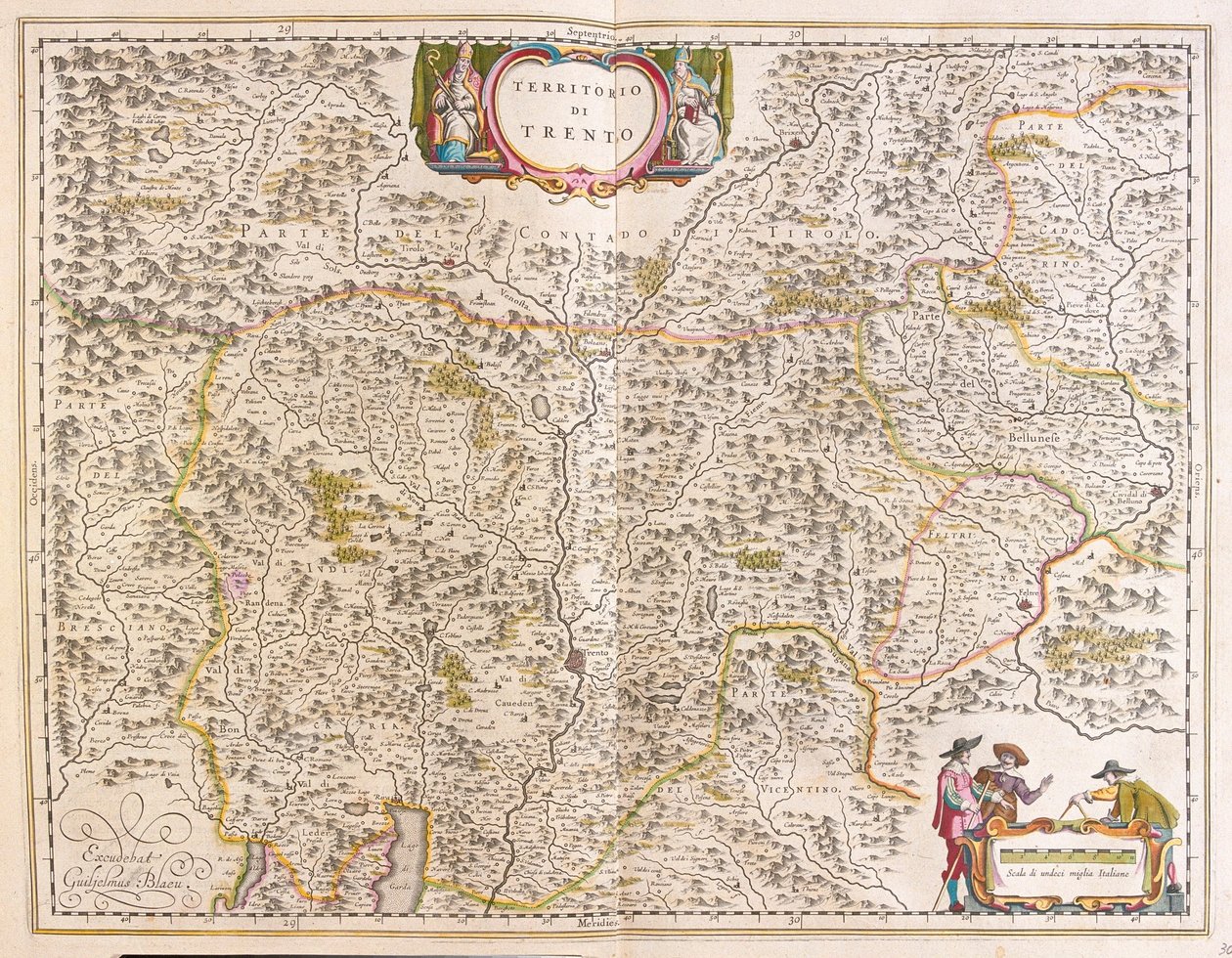 意大利特伦托，阿姆斯特丹威廉-布劳的 "Theatrum Orbis Terrarum, sive Atlas Novus "中 作者 威廉·布劳