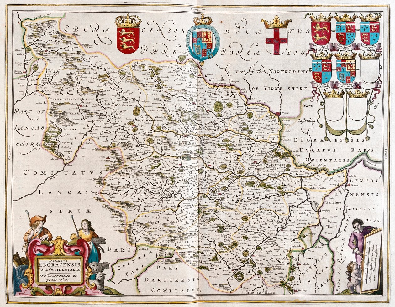 约克郡西骑，载于威廉-布劳（Willem Blaeu）在阿姆斯特丹绘制的 "Theatrum Orbis Terrarum, sive Atlas Novus"。 作者 威廉·布劳