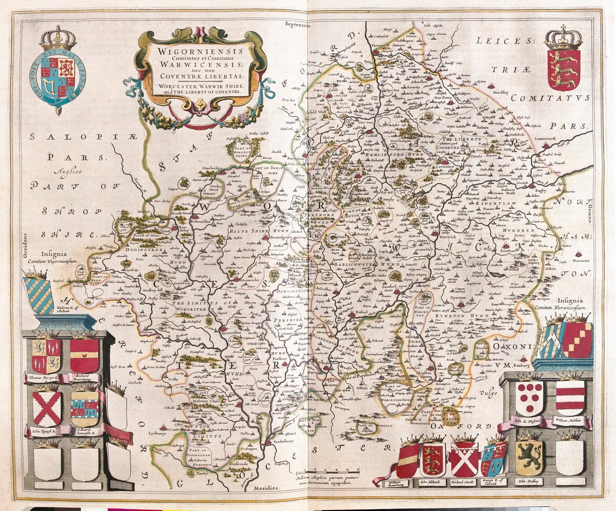 伍斯特郡，warwikshire，载于威廉-布劳（Willem Blaeu）在阿姆斯特丹绘制的 "Theatrum Orbis Terrarum, sive Atlas Novus"。 作者 威廉·布劳