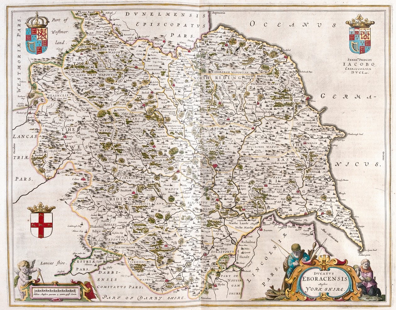 约克郡，载于威廉-布劳（Willem Blaeu）的 "Theatrum Orbis Terrarum, sive Atlas Novus"，阿姆斯特丹 作者 威廉·布劳