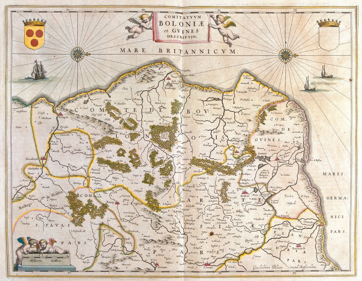 Brique、Calais、Grevellinge，阿姆斯特丹 Willem Blaeu 编著的《Theatrum Orbis Terrarum, sive Atlas Novus》中。 作者 威廉·布劳