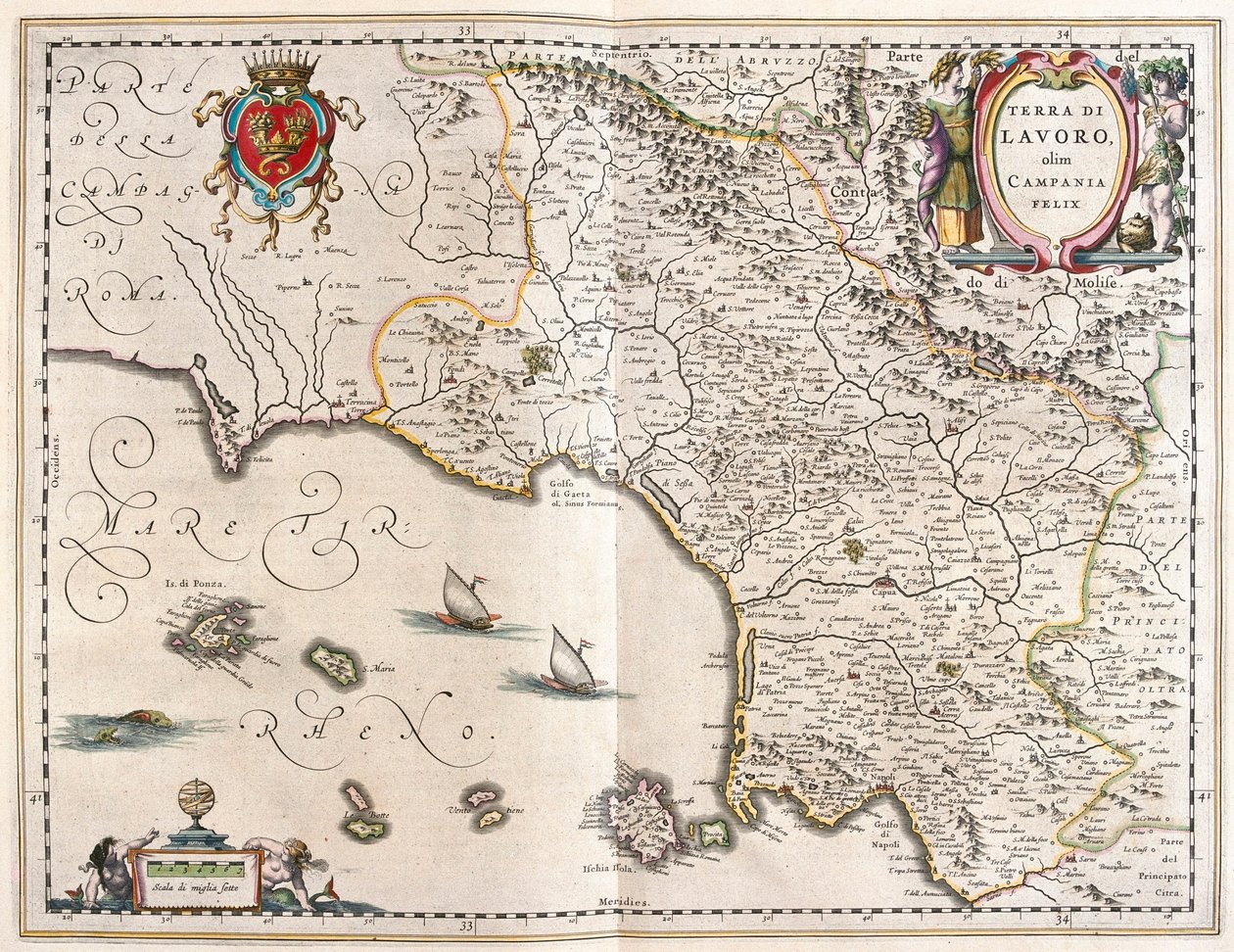 Willem Blaeu 在阿姆斯特丹绘制的 "Theatrum Orbis Terrarum, sive Atlas Novus "中描绘的意大利坎帕尼亚地区。 作者 威廉·布劳